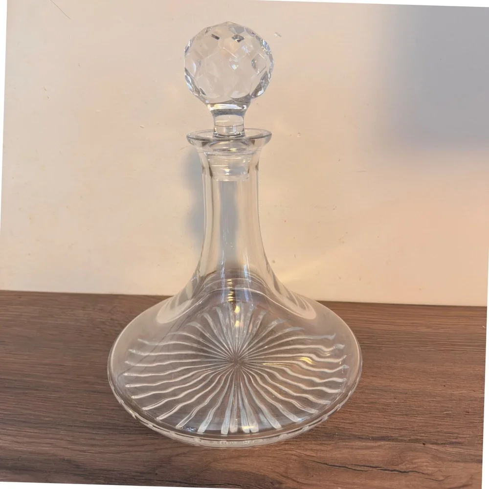 Atlantis Full Lead Crystal Ship's Decanter Portugal Vintage Ball Stopper Barware